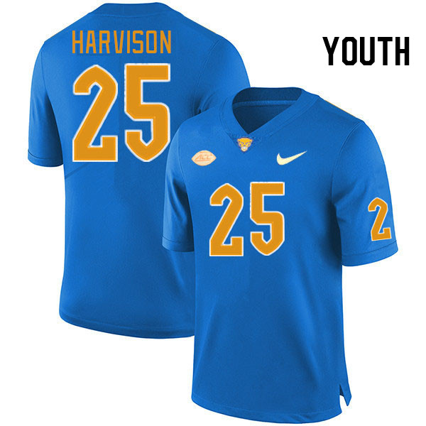 Youth #25 TJ Harvison Pitt Panthers College Football Jerseys Stitched Sale-Royal